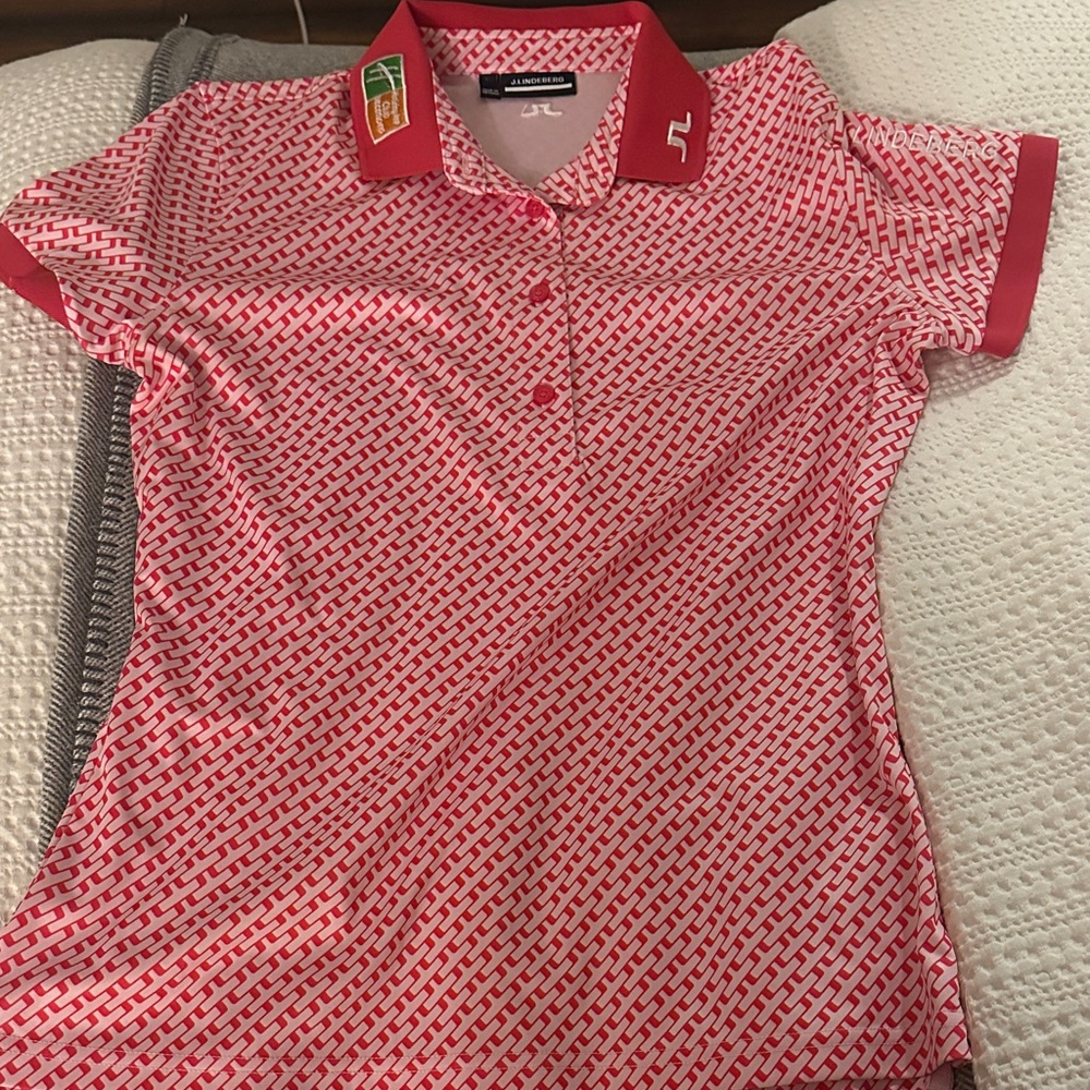 J.Lindeberg Pink and White Patterned Polo Shirt